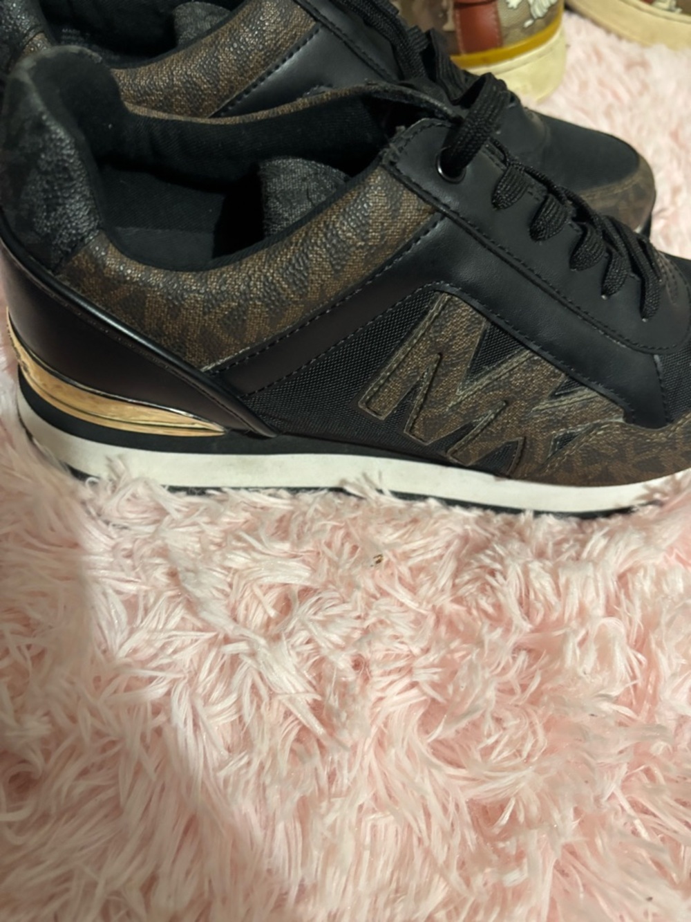 Michael Kors Brown and Black Logo Platform Sneakers with Gold Accent